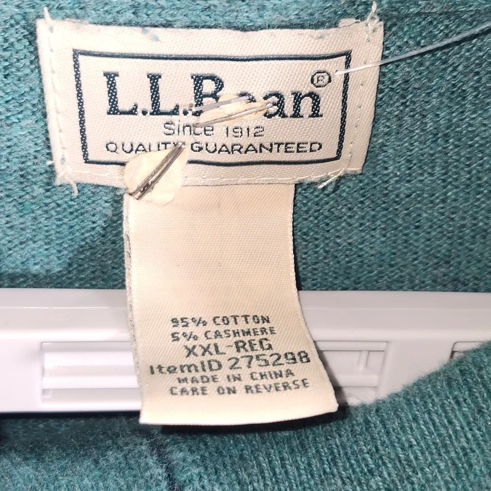 L.L.Bean Mens XXL REG Teal Blue Cashmere‎ Blend 1/4 Zip Sweater OUTDOOR